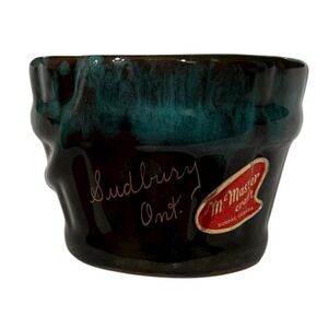 Vtg‎ MCM McMaster Craft Sudbury Ontario Ceramic Brown Teal Drip Glaze Trinket